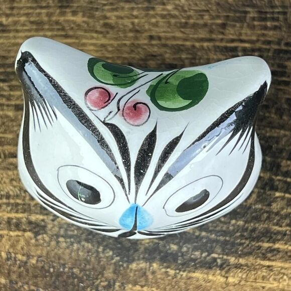 Vintage Pottery Mexican Owl Handmade Handpainted Signed 2" x 2.5" Floral Design - Picture 5 of 9